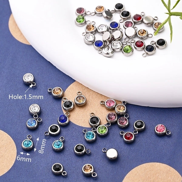 10 PCS/Package 8x6mm Hole 1~1.9mm 304 Stainless Steel Birthstone Solid Color Transparent Polished Pendant