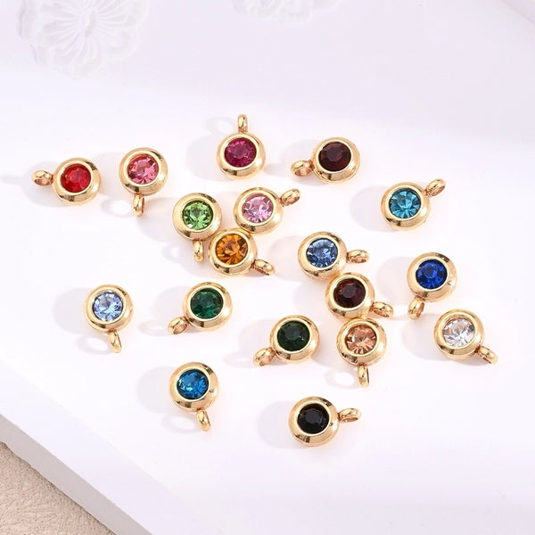 10 Pcs/Package 9x6.5mm Hole 2~2.9mm 304 Stainless Steel K9 Glass Lucky Stone Birthstone 18K Gold Plated Simple Solid Color Transparent Polished Pendant