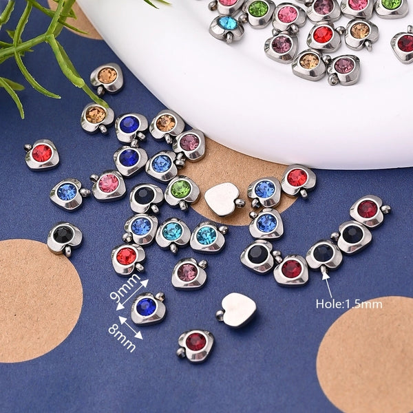 10 PCS/Package 9x8mm Hole 1~1.9mm 304 Stainless Steel Birthstone Solid Color Transparent Polished Pendant