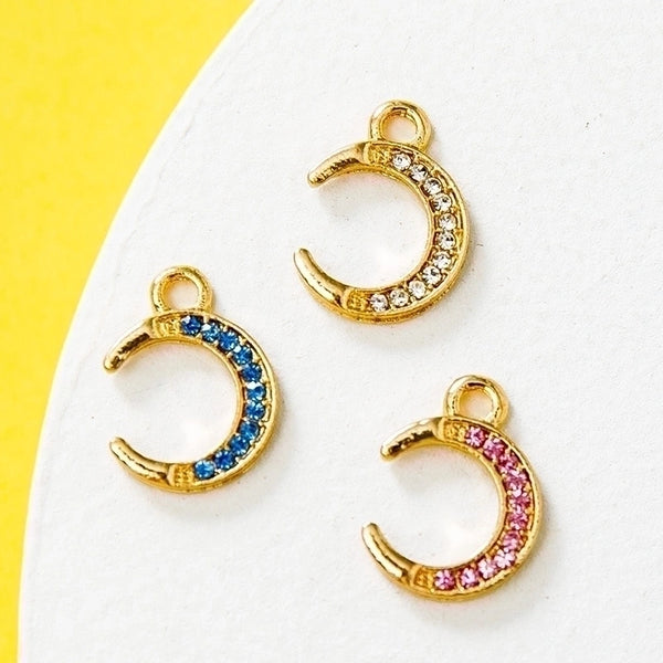 10 PCS/Package Alloy Rhinestones Moon Pendant