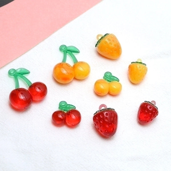 10 Pcs/package Cute Cherry Strawberry Resin Jewelry Accessories