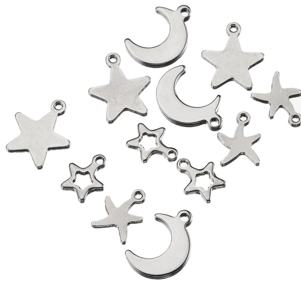 10 PCS/Package Diameter 12mm Diameter 16mm Hole 1~1.9mm Hole 2~2.9mm Stainless Steel Star Moon Polished Pendant