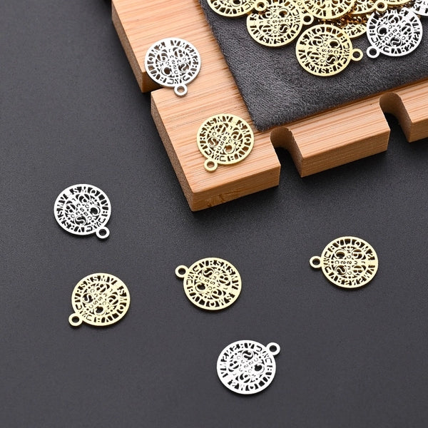 10 PCS/Package Hole 1~1.9mm 304 Stainless Steel Gold Plated Faith Cross Letter Polished Pendant Earring Findings