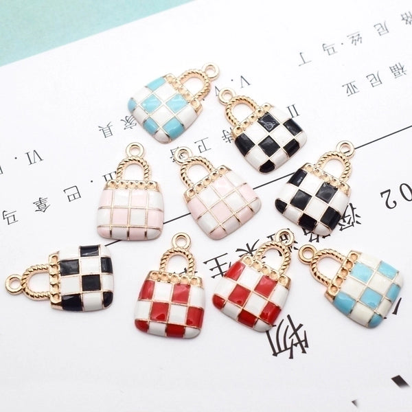 10 Pcs/package Simple Style Bag Lattice Alloy Enamel Jewelry Accessories