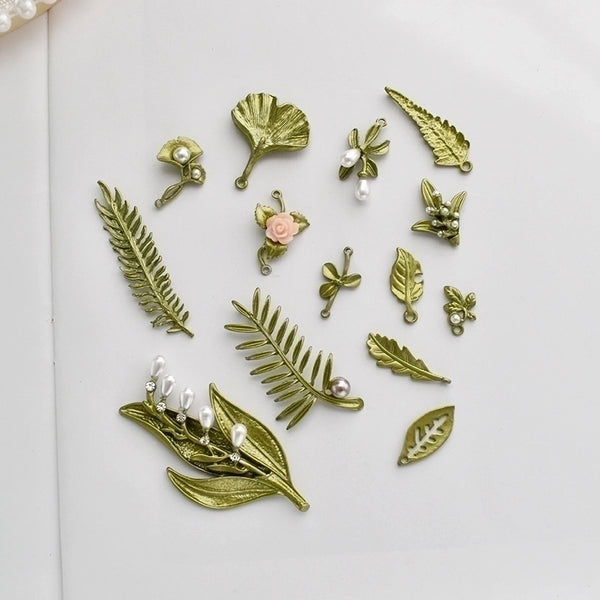 10 Pcs/package Simple Style Leaf Flower Alloy Inlay Pendant Jewelry Accessories