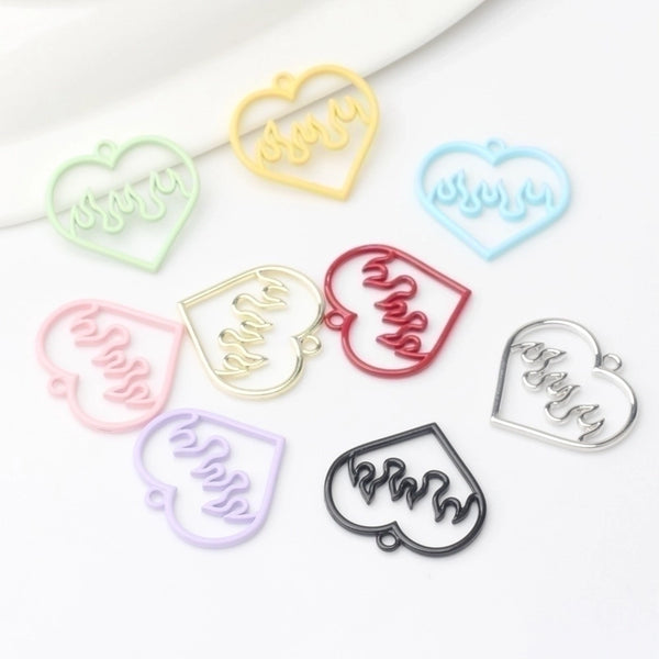 10 Pcs/package Sweet Simple Style Flame Heart Shape Alloy Spray Paint Plating Beads Jewelry Accessories