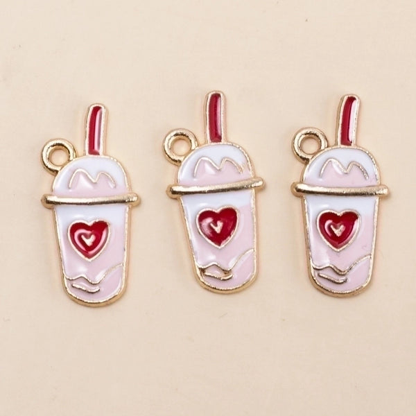 10 Pieces Cartoon Style Cup Heart Shape Alloy Enamel Pendant Jewelry Accessories