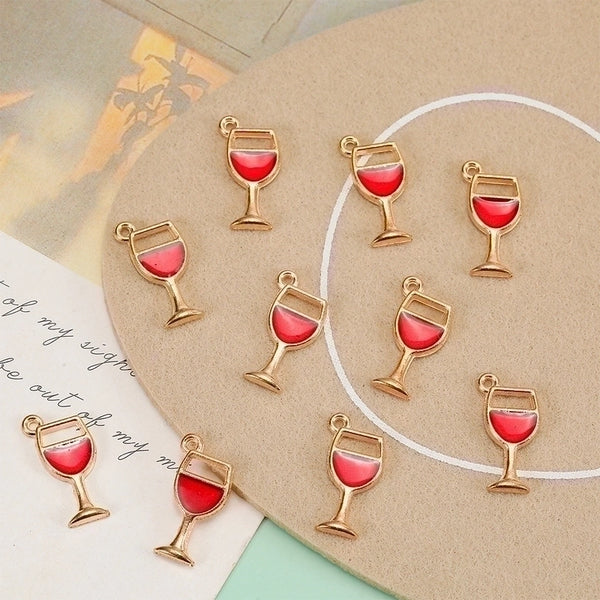 10 Pieces Simple Style Wine Glass Alloy Enamel Pendant Jewelry Accessories