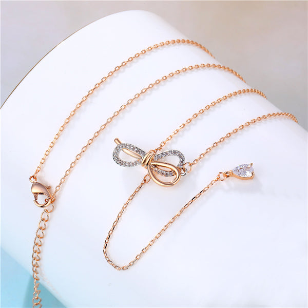 Korean Women Bowknot Silver Necklaces