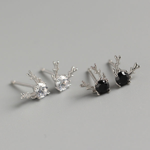 925 Sterling Silver Niche Elk Chinese Zodiac Animal Silver Diamond Inlay Stud Earrings