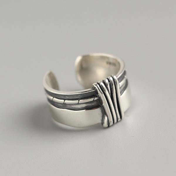 925 Sterling Silver Women Korean Geometric Silver Distressing Rings