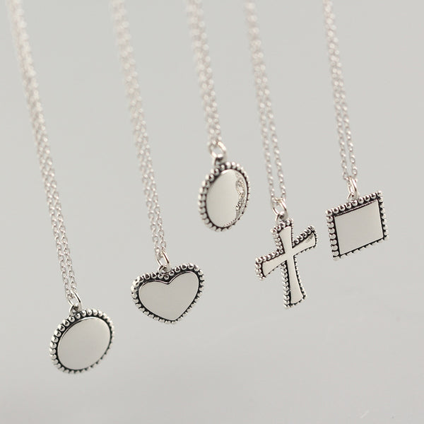 925 Sterling Silver Retro Vintage Heart Cross Geometric Silver Polishing Necklaces