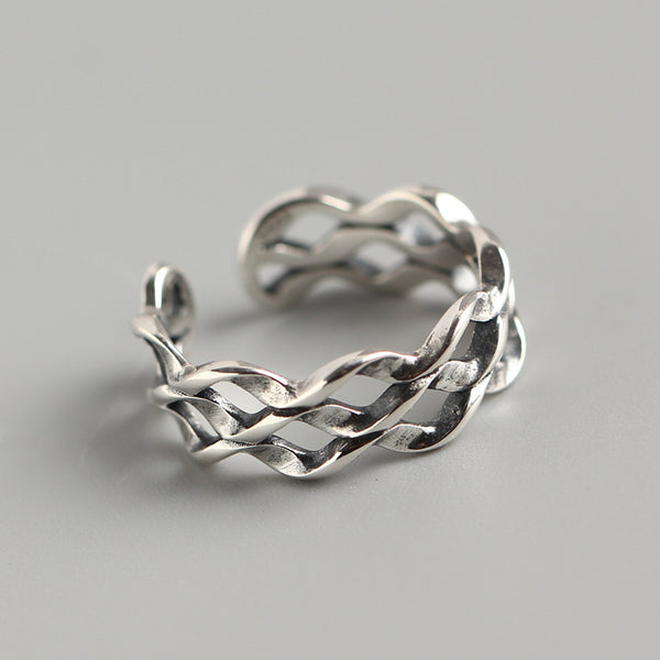 925 Sterling Silver Unisex Korean Wave Silver Distressing Rings