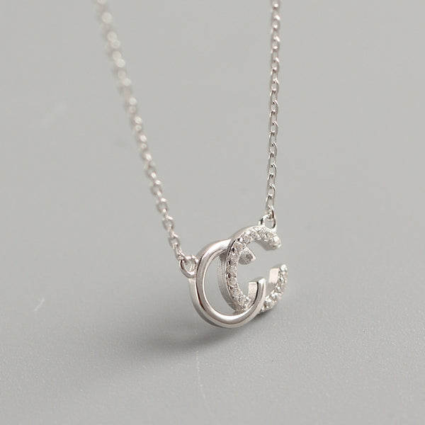 925 Sterling Silver Moderate Luxury Circle Text Number Letter Silver Diamond Inlay Necklaces