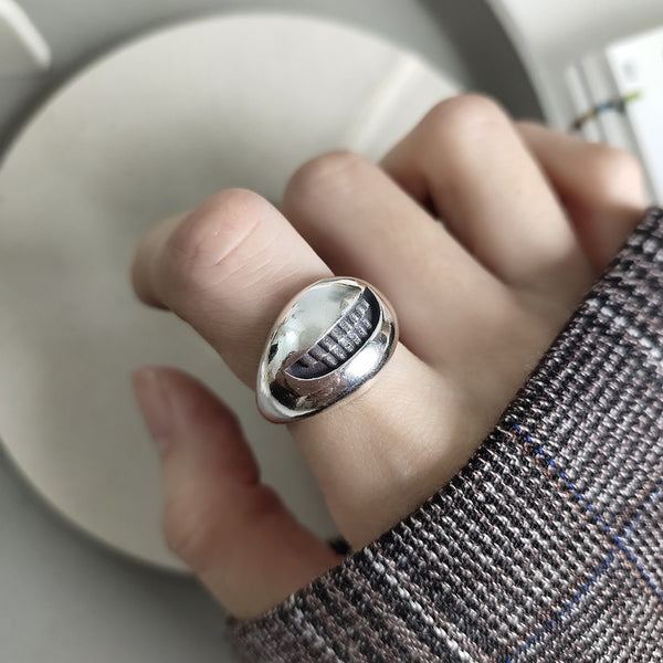 925 Sterling Silver Women Vintage Retro Circle Silver Silver Plating Rings