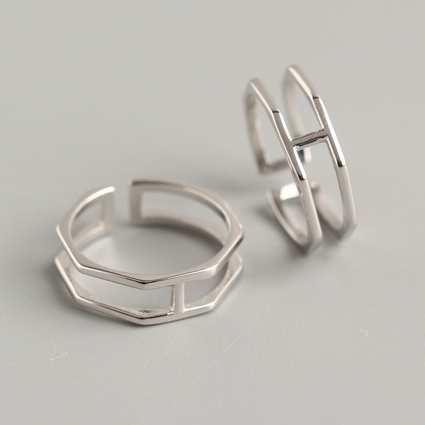 925 Sterling Silver Women Korean Geometric Silver Polishing Rings