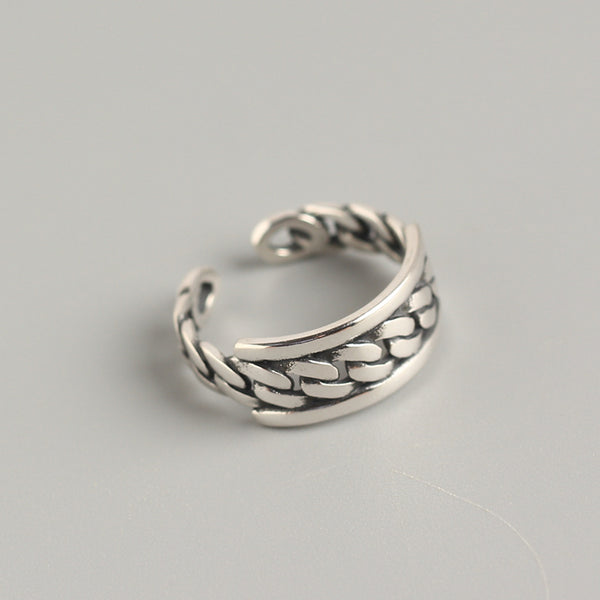 925 Sterling Silver Chic Women Circle Geometric Silver Distressing Rings