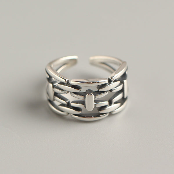 925 Sterling Silver Retro Women Vintage Geometric Silver Distressing Rings