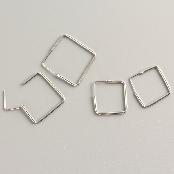 925 Sterling Silver Minimalist Women Square Silver Earrings