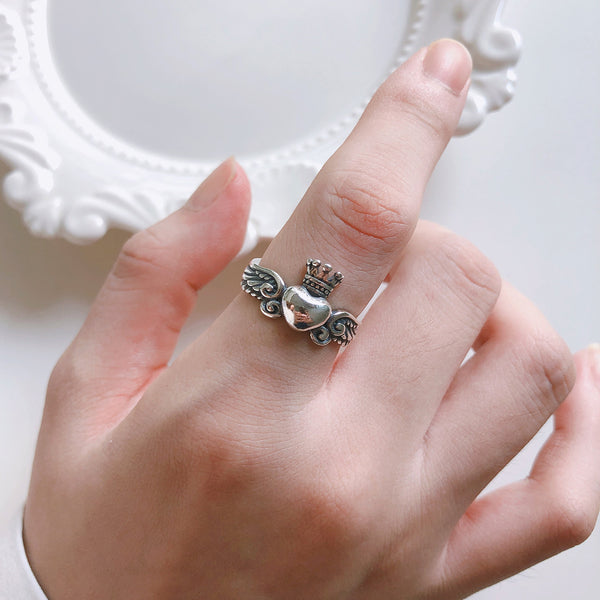 925 Sterling Silver Women Vintage Retro Heart Silver Silver Plating Rings