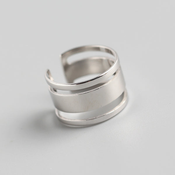 925 Sterling Silver Minimalist Women Three Layer Silver Polishing Rings