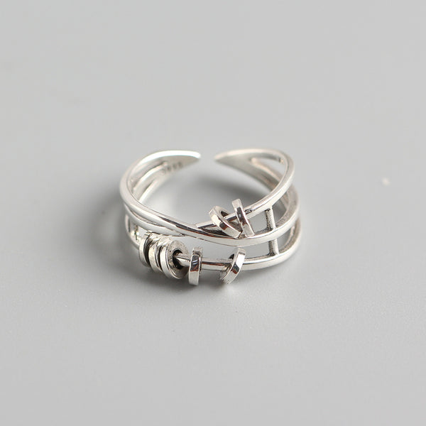 925 Sterling Silver Retro Women Vintage Silver Distressing Rings