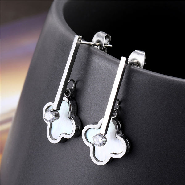 Women Fashion Round Titanium Steel Polishing Earrings