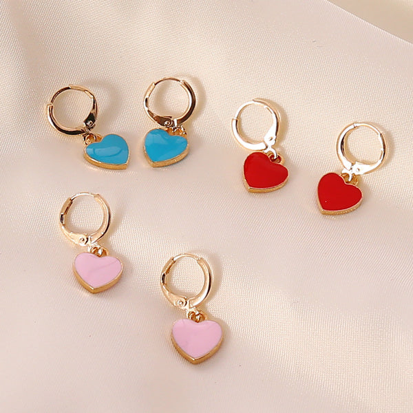 Fashion Heart Alloy Oil Dripping Stud Earrings