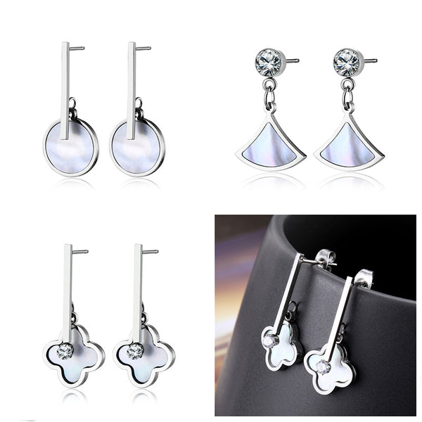 Korean Women Geometric Metal Tassel Titanium Steel Stud Earrings