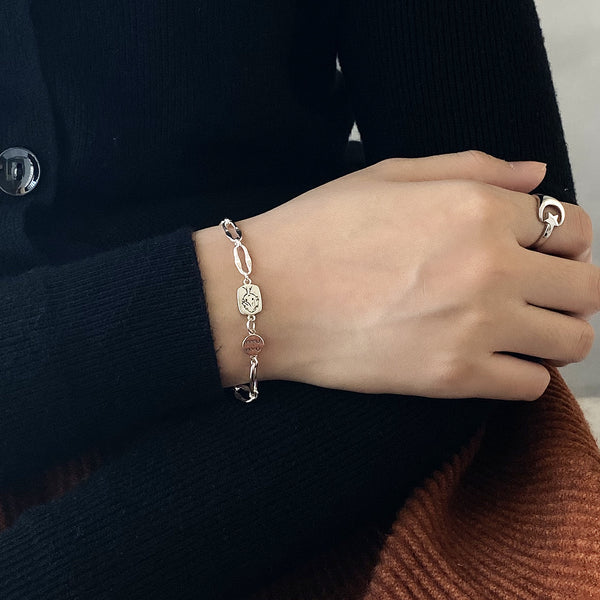 925 Sterling Silver Women IG Style Cartoon Geometric Silver Bracelets