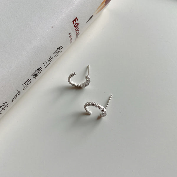 925 Sterling Silver Droplet Silver Pearl Inlay Stud Earrings