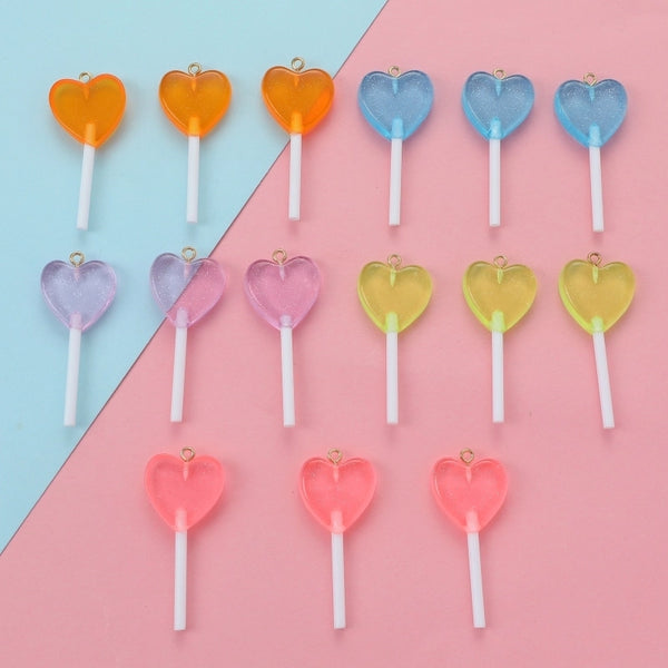 15 Pieces Per Pack 48mm Hole Under 1mm Resin Heart Shape Candy Pendant