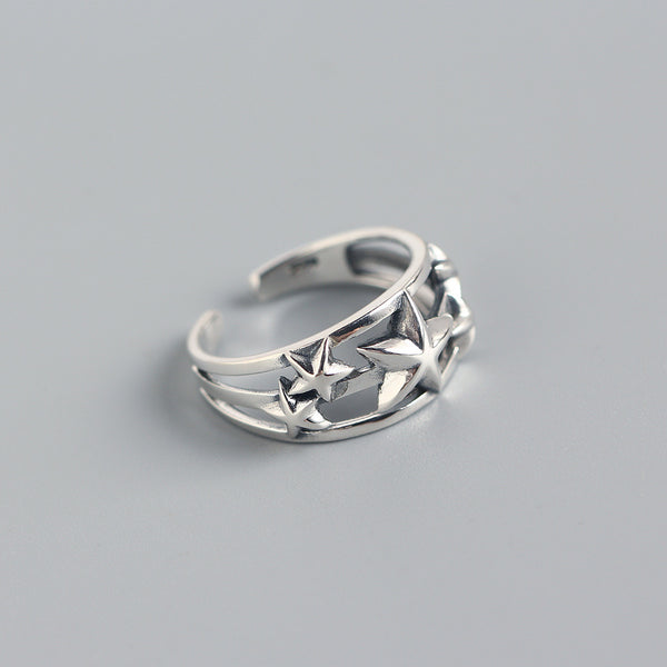 925 Sterling Silver Retro Women Vintage Star Silver Polishing Rings