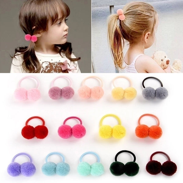 Fashion Round Solid Color Cloth Pom Poms Hair Tie 1 Piece