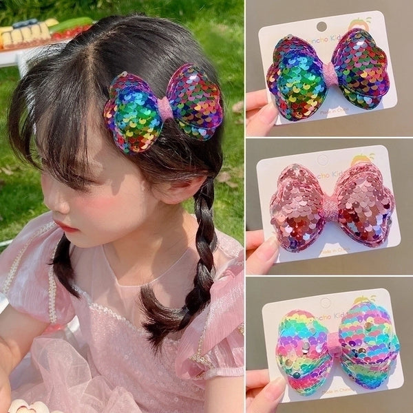 Sweet Gradient Color Bow Knot Sequin Hair Clip 1 Piece