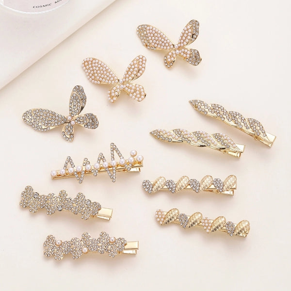 Sweet Heart Shape Butterfly Alloy Plating Artificial Pearls Rhinestones Hair Clip