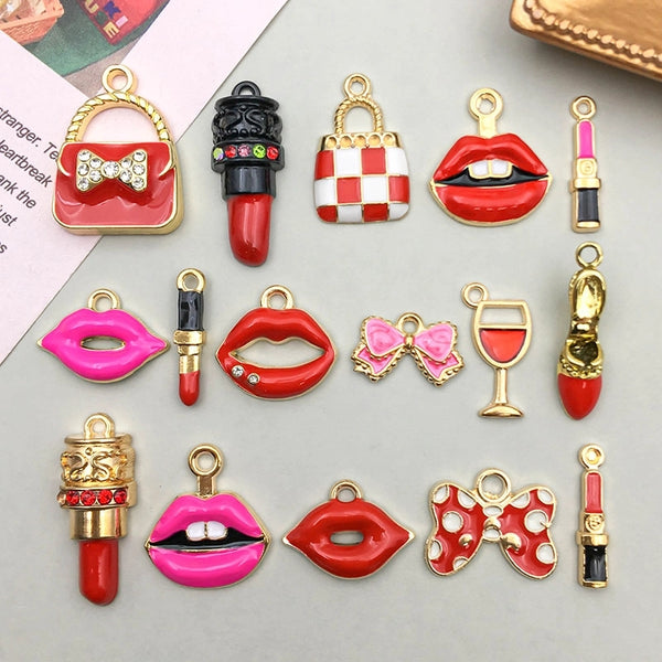 16 Models Per Model 1, 16/Bag Alloy Lipstick Lips Bow Knot Pendant