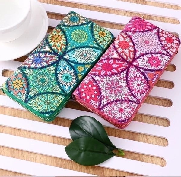 Women's Flower Pu Leather Zipper Wallets