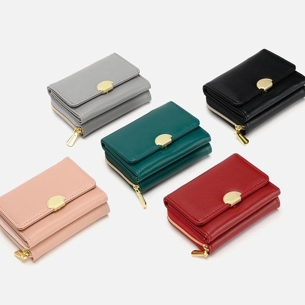 Women's Solid Color Pu Leather Zipper Buckle Wallets