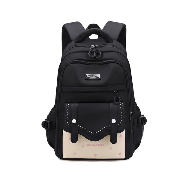 Waterproof 20 Inch Color Block Solid Color Casual School School Backpack