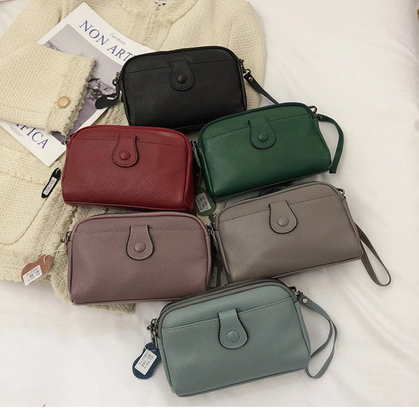 Women's Small Leather Solid Color Vintage Style Classic Style Square Zipper Shoulder Bag