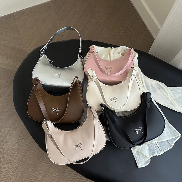 Women's Large Pu Leather Solid Color Bow Knot Streetwear Square Zipper Shoulder Bag