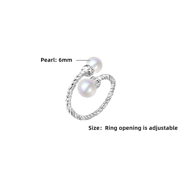 18K Gold Plated White Gold Plated 925 Sterling Silver Pearl Zircon Round Open Rings