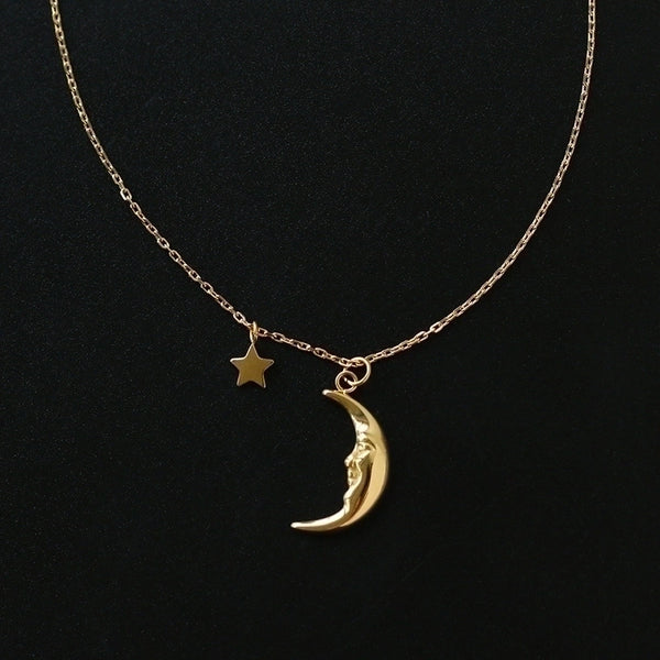 18k Retro Crescent Moon Star Titanium Necklace Wholesale