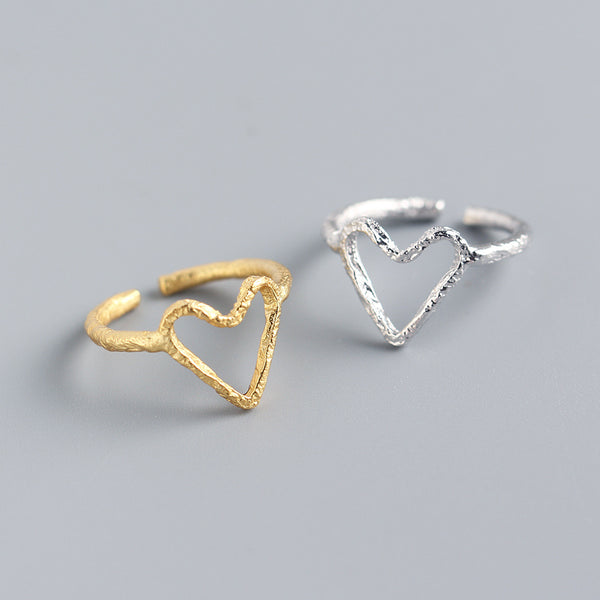 925 Sterling Silver Women Korean Heart Geometric Heart Silver Electroplating Rings