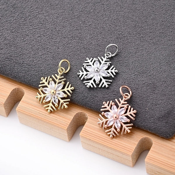 1Pc/Package 16.5x13mm Hole 3~3.9mm Copper Zircon Rose Gold Plated White Gold Plated Gold Plated Snowflake Polished Pendant