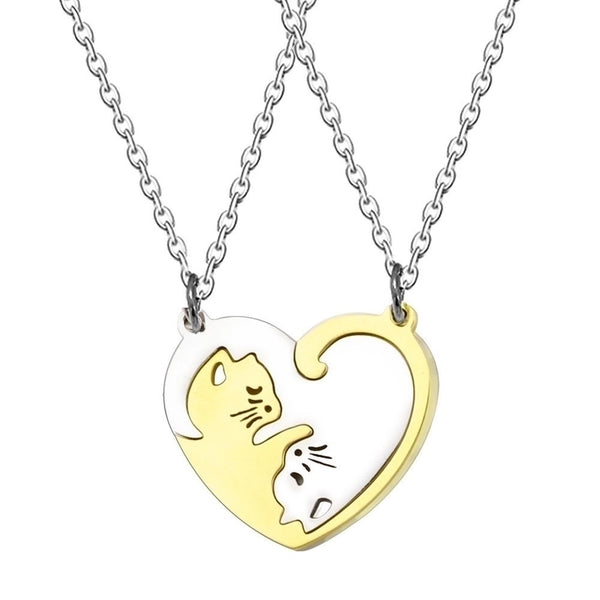 2 Pieces Fashion Heart Shape Cat Stainless Steel Women's Bag Pendant Keychain