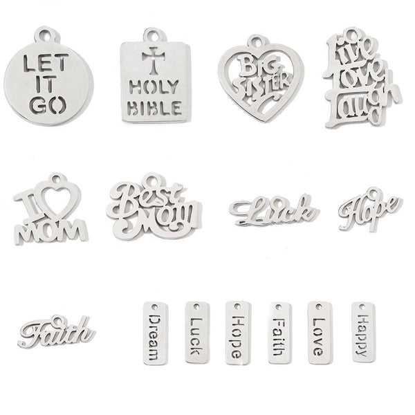 20 PCS/Package 201 Stainless Steel Letter Polished Pendant