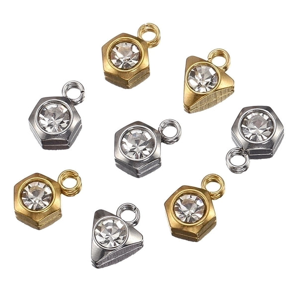 20 PCS/Package 6 * 9.5mm 7 * 9mm Hole 2~2.9mm Stainless Steel Zircon 18K Gold Plated Triangle Hexagon Polished Pendant