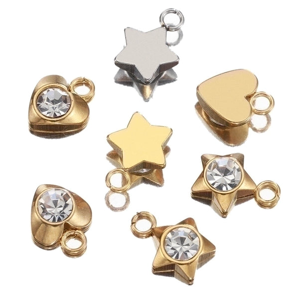 20 PCS/Package 8 * 11mm Diameter 8mm Hole 2~2.9mm Stainless Steel Zircon 14K Gold Plated Star Heart Shape Polished Pendant